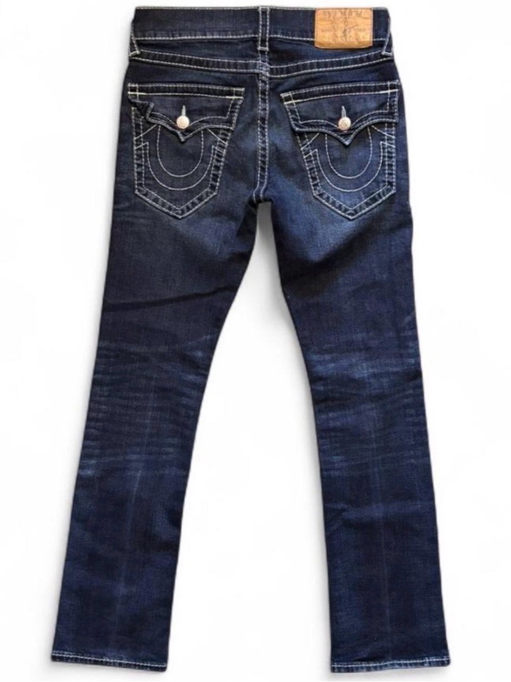 True Religion Straight Men's Jeans with White Contrast Stitching - Picture 3 of 5